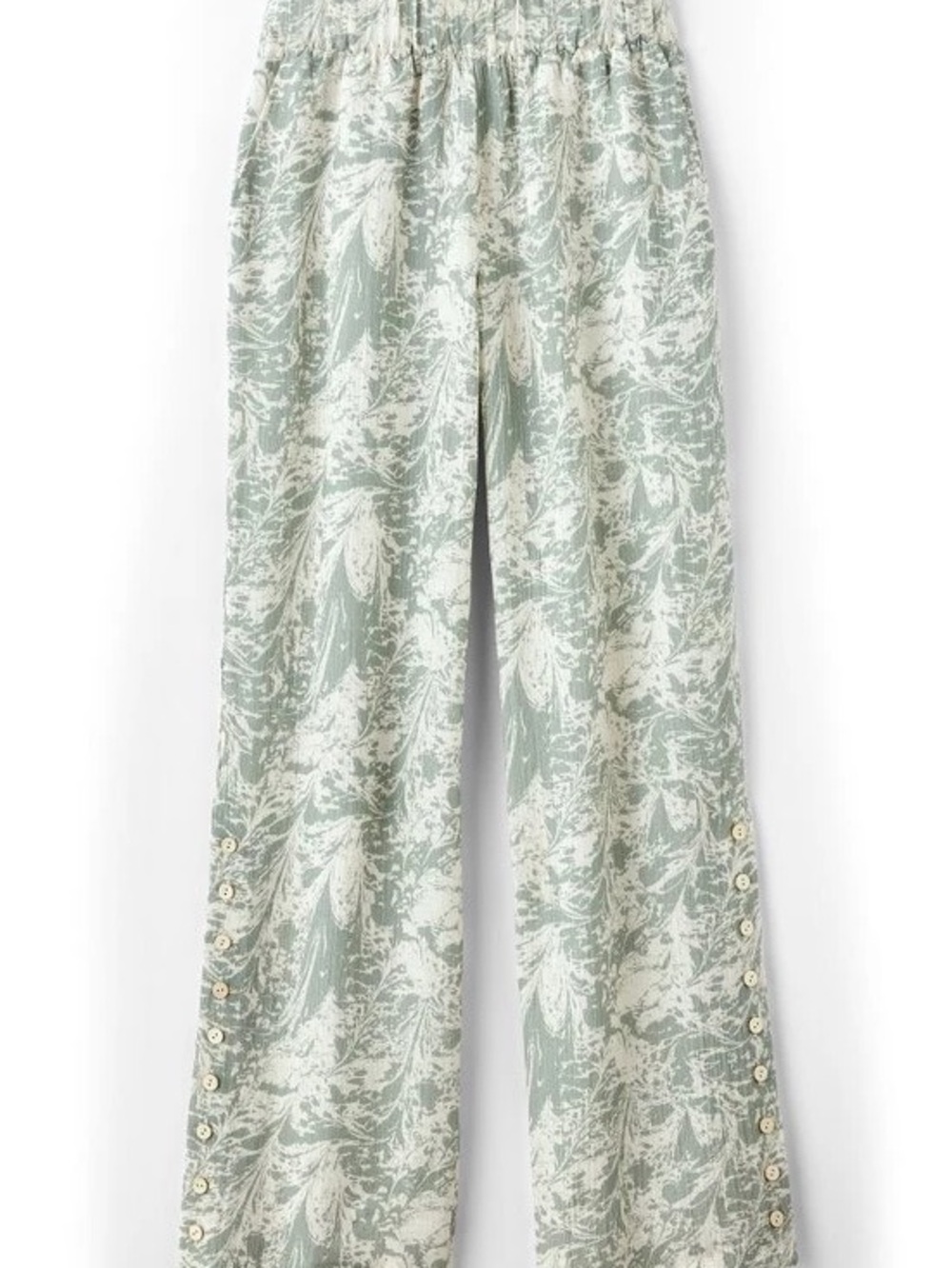 Soft Surroundings Sage & Cream Wide-Leg Botanical Pants
